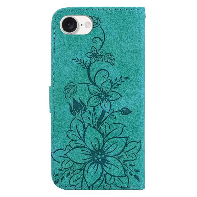 For iPhone 16e Lily Embossed Leather Phone Case(Green) by buy2fix