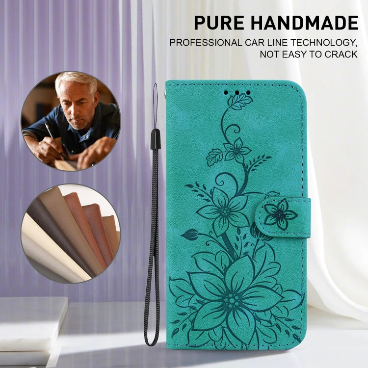 For iPhone 16e Lily Embossed Leather Phone Case(Green) by buy2fix