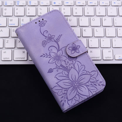 For iPhone 16e Lily Embossed Leather Phone Case(Purple) by buy2fix