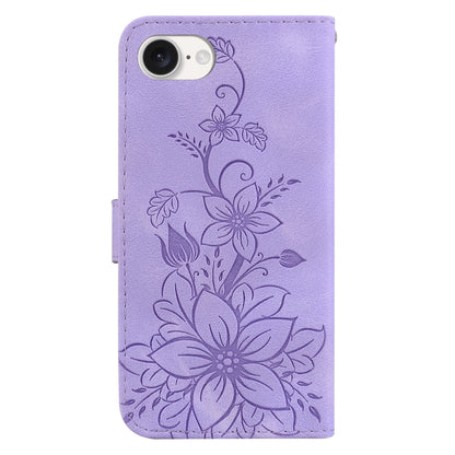 For iPhone 16e Lily Embossed Leather Phone Case(Purple) by buy2fix