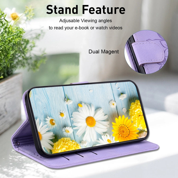 For iPhone 16e Lily Embossed Leather Phone Case(Purple) by buy2fix