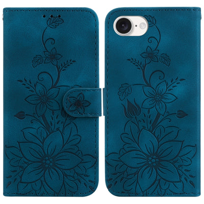 For iPhone 16e Lily Embossed Leather Phone Case(Dark Blue) by buy2fix