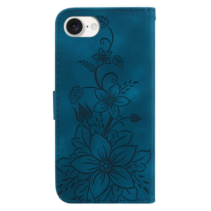 For iPhone 16e Lily Embossed Leather Phone Case(Dark Blue) by buy2fix