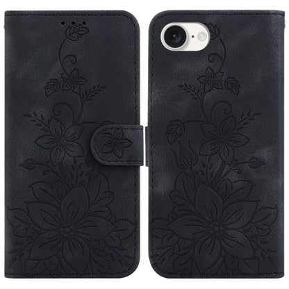 For iPhone 16e Lily Embossed Leather Phone Case(Black) by buy2fix