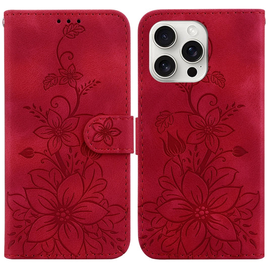 For iPhone 16 Pro Lily Embossed Leather Phone Case(Red) by buy2fix