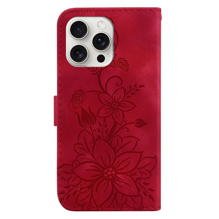 For iPhone 16 Pro Lily Embossed Leather Phone Case(Red) by buy2fix