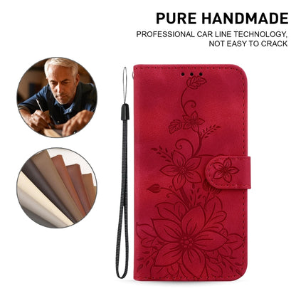 For iPhone 16 Pro Lily Embossed Leather Phone Case(Red) by buy2fix