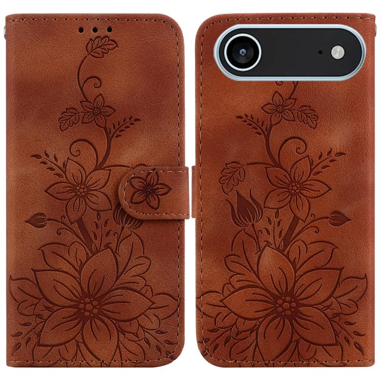 For iPhone Air Lily Embossed Leather Phone Case(Brown) - iPhone Air Cases by buy2fix | Online Shopping UK | buy2fix