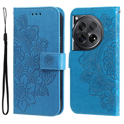 For OnePlus 12 Seven-petal Flowers Embossing Leather Phone Case(Blue) by buy2fix