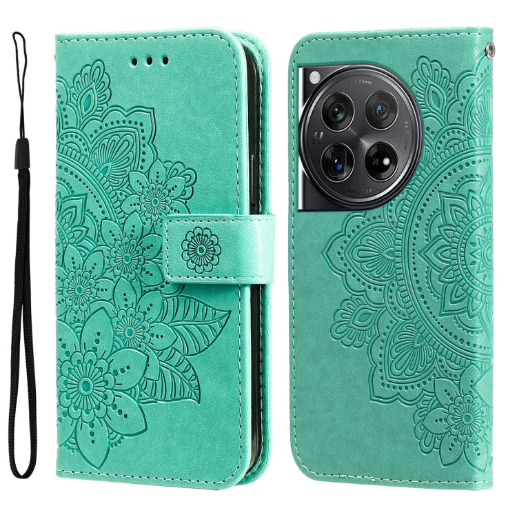 For OnePlus 12 Seven-petal Flowers Embossing Leather Phone Case(Green) by buy2fix