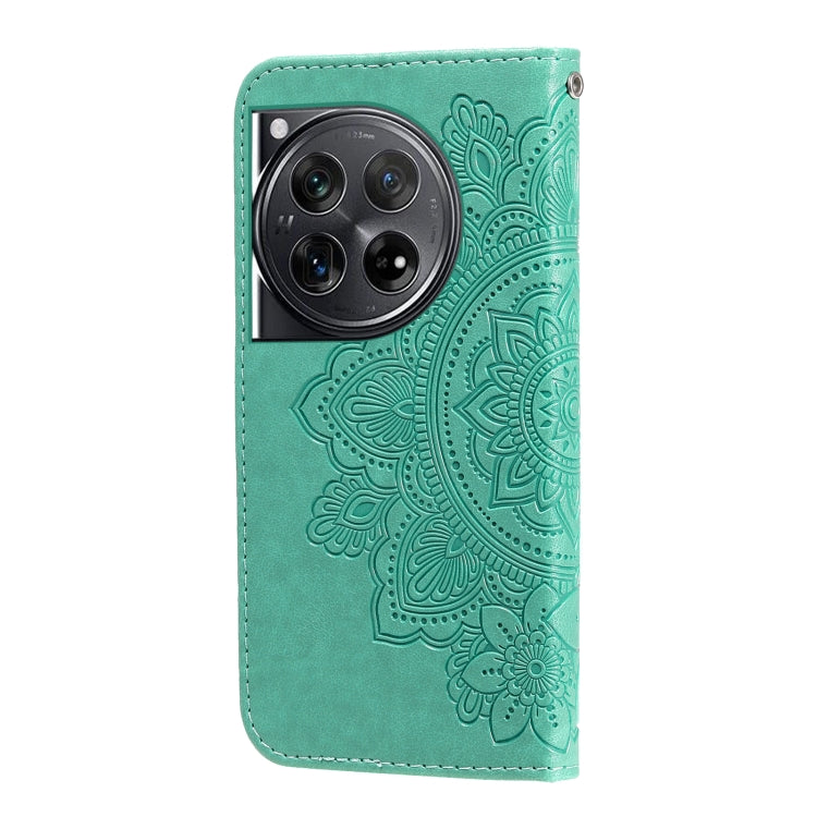 For OnePlus 12 Seven-petal Flowers Embossing Leather Phone Case(Green) by buy2fix