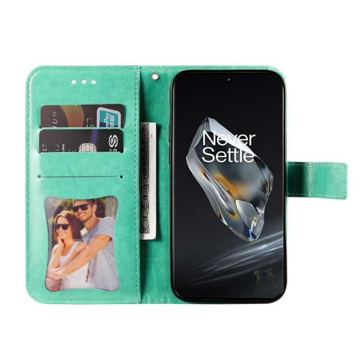 For OnePlus 12 Seven-petal Flowers Embossing Leather Phone Case(Green) by buy2fix