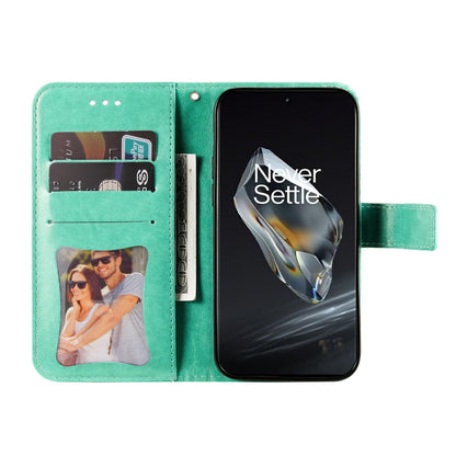 For OnePlus 12 Seven-petal Flowers Embossing Leather Phone Case(Green) by buy2fix