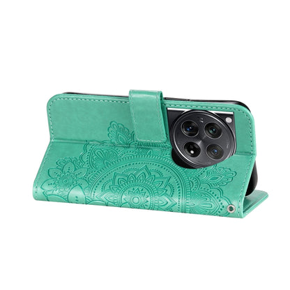 For OnePlus 12 Seven-petal Flowers Embossing Leather Phone Case(Green) by buy2fix