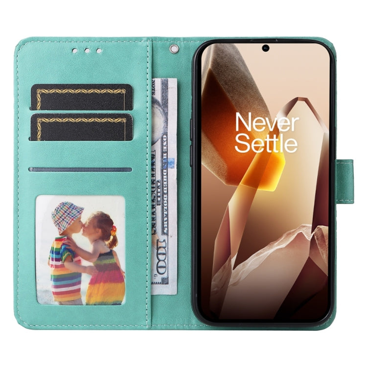 For OnePlus 13 Embossed Sunflower Leather Phone Case(Green) - OnePlus Cases by buy2fix | Online Shopping UK | buy2fix