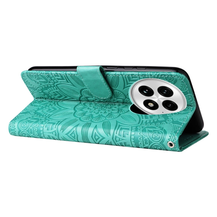 For OnePlus 13 Embossed Sunflower Leather Phone Case(Green) - OnePlus Cases by buy2fix | Online Shopping UK | buy2fix
