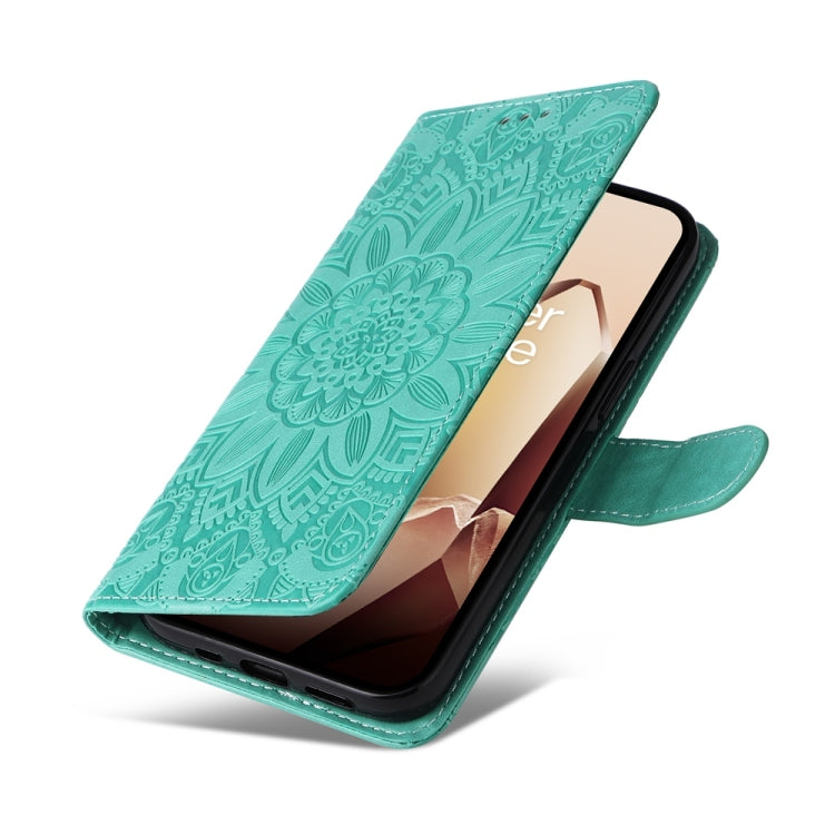 For OnePlus 13 Embossed Sunflower Leather Phone Case(Green) - OnePlus Cases by buy2fix | Online Shopping UK | buy2fix