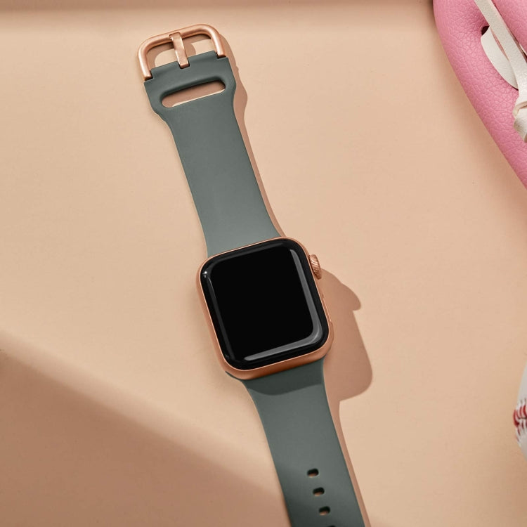 For Apple Watch Series 3 42mm Pin Buckle Silicone Watch Band(Olive) by buy2fix