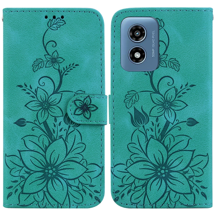 For Motorola Moto G Play 4G 2024 Lily Embossed Leather Phone Case(Green) by buy2fix