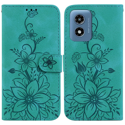 For Motorola Moto G Play 4G 2024 Lily Embossed Leather Phone Case(Green) by buy2fix