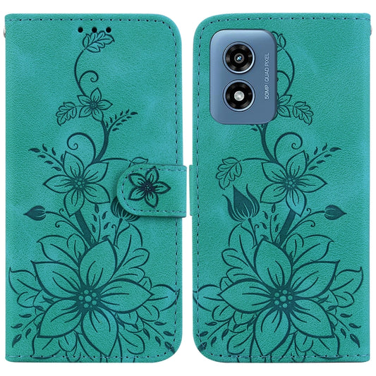 For Motorola Moto G Play 4G 2024 Lily Embossed Leather Phone Case(Green) by buy2fix