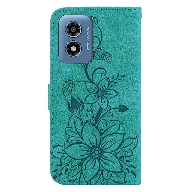 For Motorola Moto G Play 4G 2024 Lily Embossed Leather Phone Case(Green) by buy2fix
