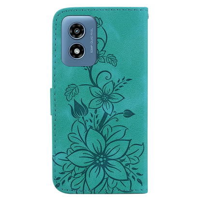 For Motorola Moto G Play 4G 2024 Lily Embossed Leather Phone Case(Green) by buy2fix