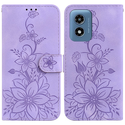 For Motorola Moto G Play 4G 2024 Lily Embossed Leather Phone Case(Purple) by buy2fix
