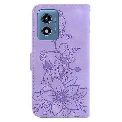 For Motorola Moto G Play 4G 2024 Lily Embossed Leather Phone Case(Purple) by buy2fix