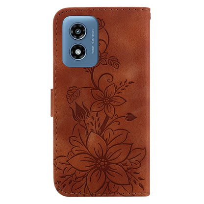 For Motorola Moto G Play 4G 2024 Lily Embossed Leather Phone Case(Brown) by buy2fix