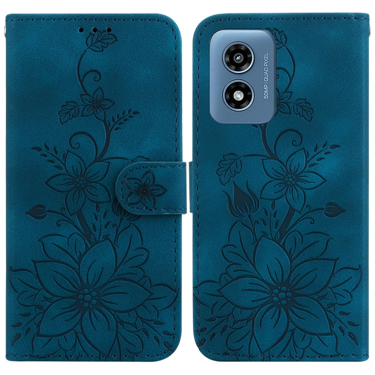 For Motorola Moto G Play 4G 2024 Lily Embossed Leather Phone Case(Dark Blue) by buy2fix