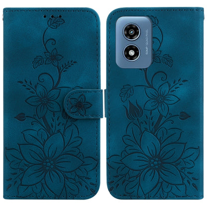 For Motorola Moto G Play 4G 2024 Lily Embossed Leather Phone Case(Dark Blue) by buy2fix