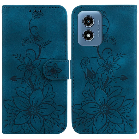 For Motorola Moto G Play 4G 2024 Lily Embossed Leather Phone Case(Dark Blue) by buy2fix