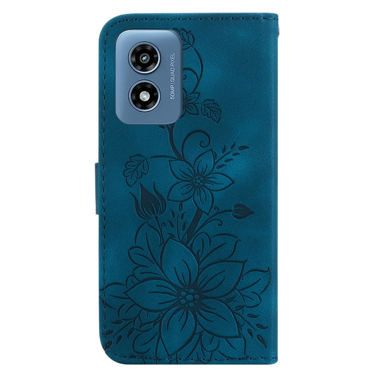 For Motorola Moto G Play 4G 2024 Lily Embossed Leather Phone Case(Dark Blue) by buy2fix