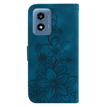 For Motorola Moto G Play 4G 2024 Lily Embossed Leather Phone Case(Dark Blue) by buy2fix