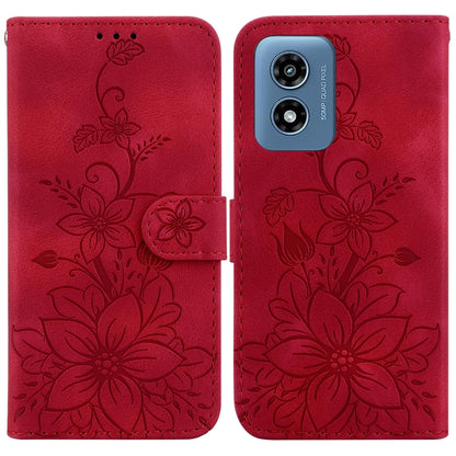 For Motorola Moto G Play 4G 2024 Lily Embossed Leather Phone Case(Red) by buy2fix