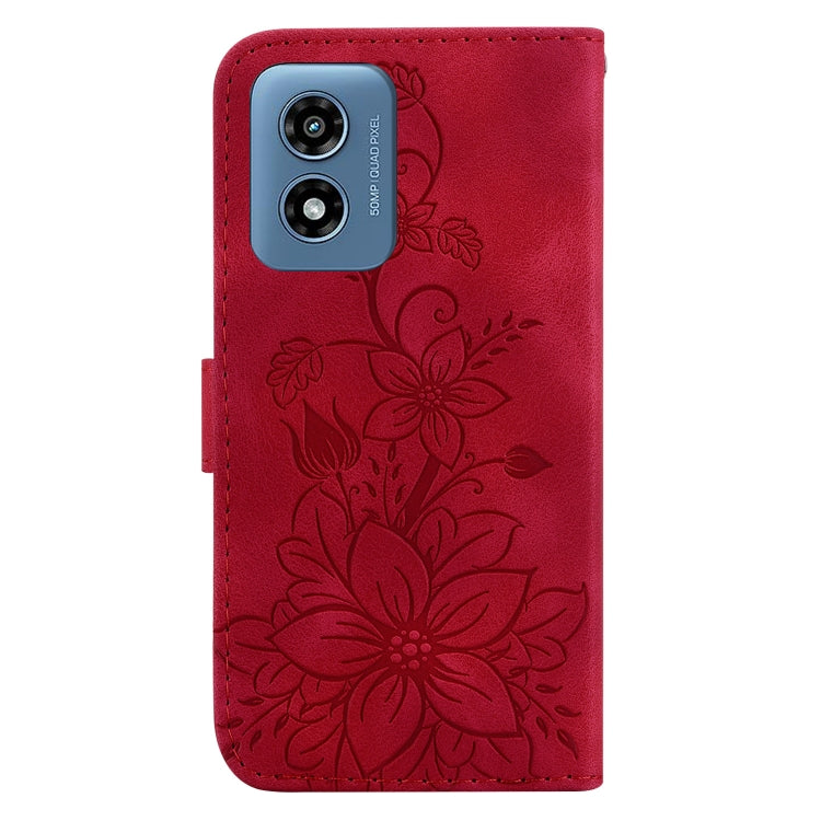 For Motorola Moto G Play 4G 2024 Lily Embossed Leather Phone Case(Red) by buy2fix