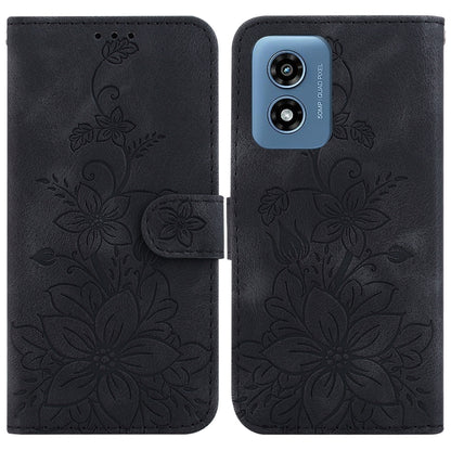 For Motorola Moto G Play 4G 2024 Lily Embossed Leather Phone Case(Black) by buy2fix