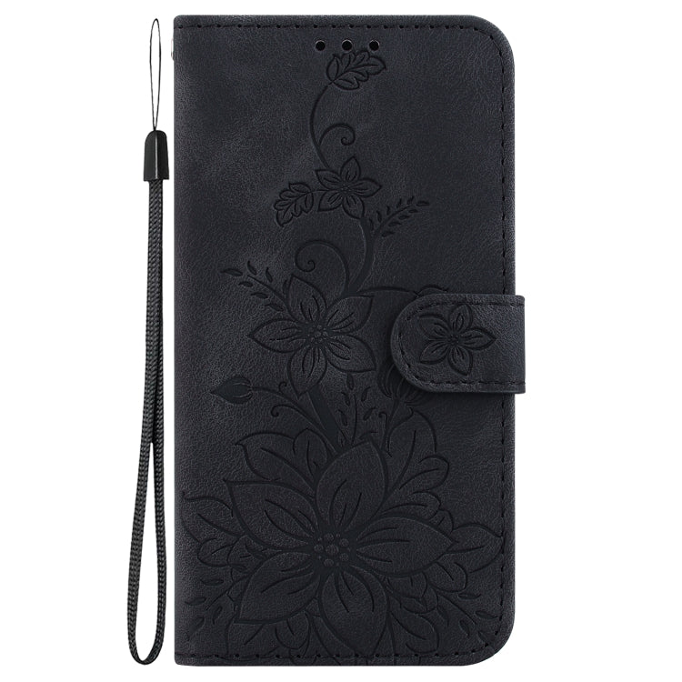 For Motorola Moto G Play 4G 2024 Lily Embossed Leather Phone Case(Black) by buy2fix