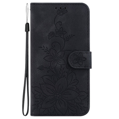 For Motorola Moto G Play 4G 2024 Lily Embossed Leather Phone Case(Black) by buy2fix