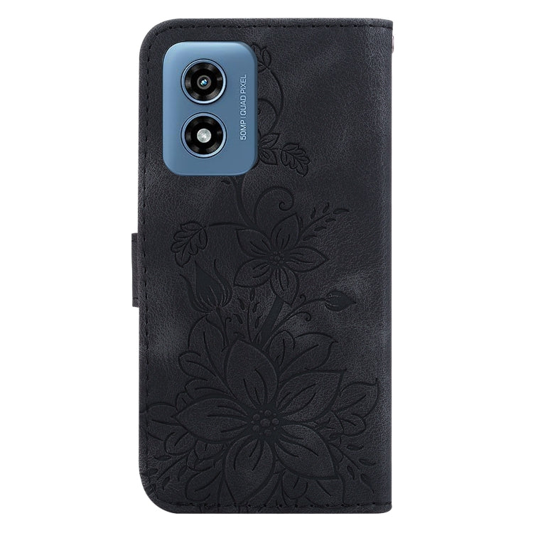 For Motorola Moto G Play 4G 2024 Lily Embossed Leather Phone Case(Black) by buy2fix