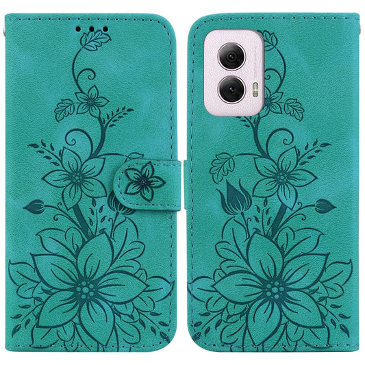 For Motorola Moto G Power 5G 2024 Lily Embossed Leather Phone Case(Green) by buy2fix
