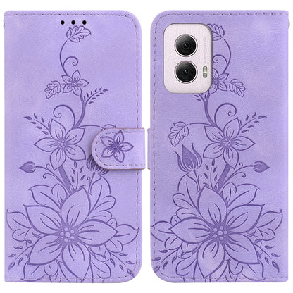For Motorola Moto G Power 5G 2024 Lily Embossed Leather Phone Case(Purple) by buy2fix
