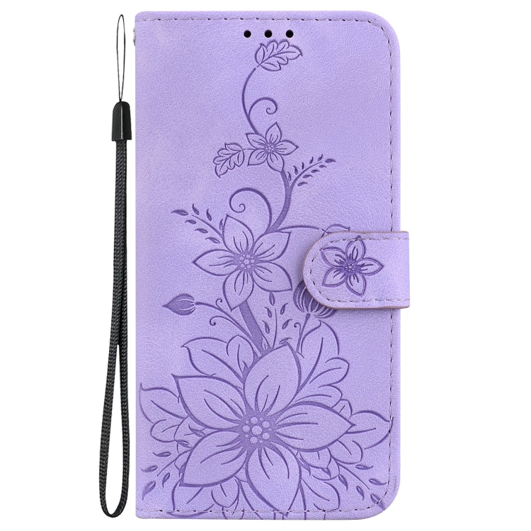 For Motorola Moto G Power 5G 2024 Lily Embossed Leather Phone Case(Purple) by buy2fix