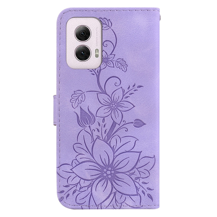 For Motorola Moto G Power 5G 2024 Lily Embossed Leather Phone Case(Purple) by buy2fix
