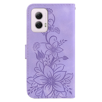 For Motorola Moto G Power 5G 2024 Lily Embossed Leather Phone Case(Purple) by buy2fix