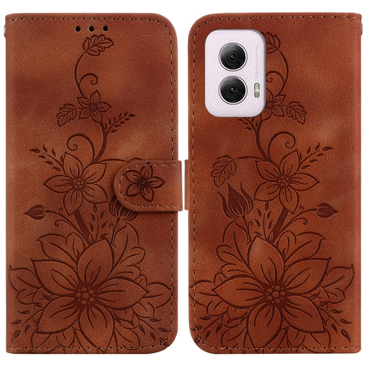 For Motorola Moto G Power 5G 2024 Lily Embossed Leather Phone Case(Brown) by buy2fix