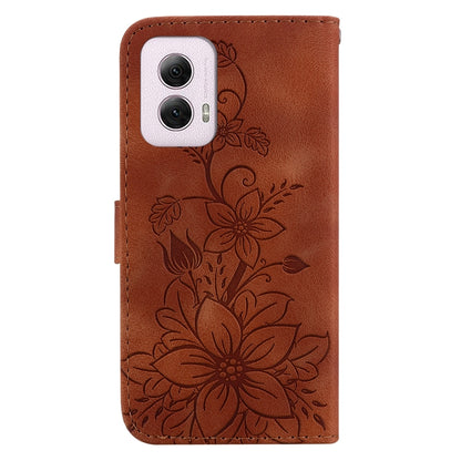 For Motorola Moto G Power 5G 2024 Lily Embossed Leather Phone Case(Brown) by buy2fix
