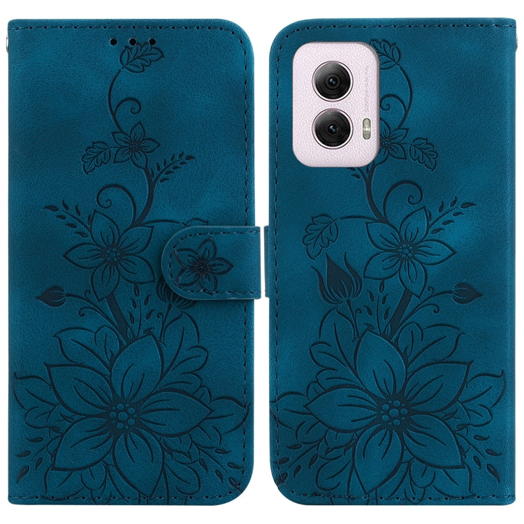 For Motorola Moto G Power 5G 2024 Lily Embossed Leather Phone Case(Dark Blue) by buy2fix