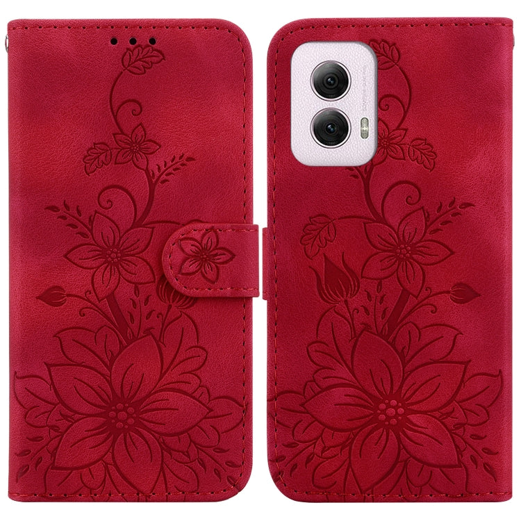 For Motorola Moto G Power 5G 2024 Lily Embossed Leather Phone Case(Red) by buy2fix